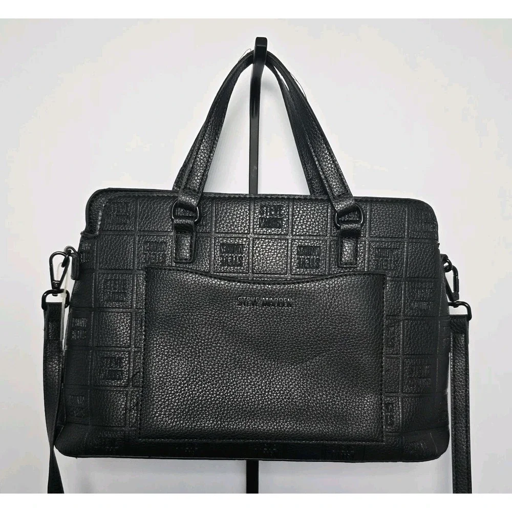 Steve Madden Bsidra Block Logo Satchel Detachable Crossbody Strap Faux Leather